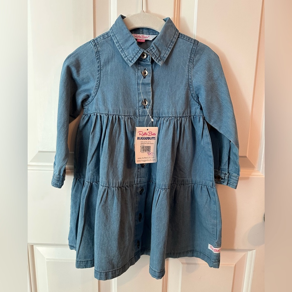 NWT Ruffle Butts Denim Tiered Button up Dress